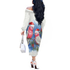 Australia Christmas Off The Shoulder Long Sleeve Dress Aussie Galah Santa Watercolor Style - Aussie Hoodie