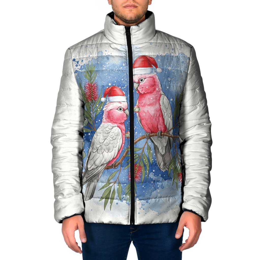 Australia Christmas Padded Jacket Aussie Galah Santa Watercolor Style - Aussie Hoodie
