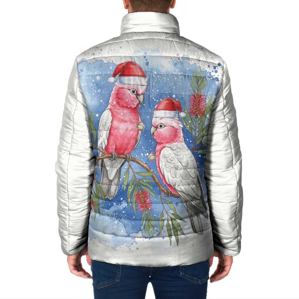Australia Christmas Padded Jacket Aussie Galah Santa Watercolor Style - Aussie Hoodie