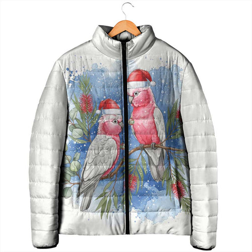 Australia Christmas Padded Jacket Aussie Galah Santa Watercolor Style - Aussie Hoodie