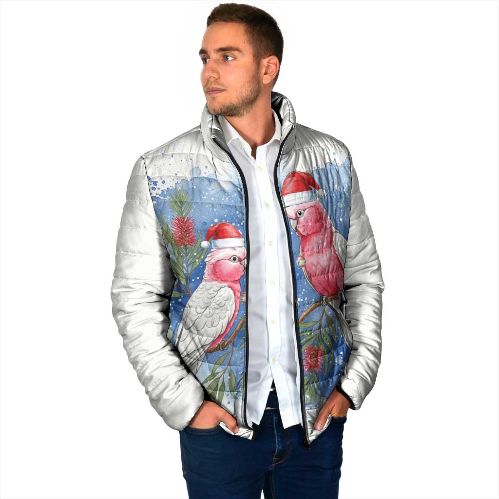 Australia Christmas Padded Jacket Aussie Galah Santa Watercolor Style - Aussie Hoodie