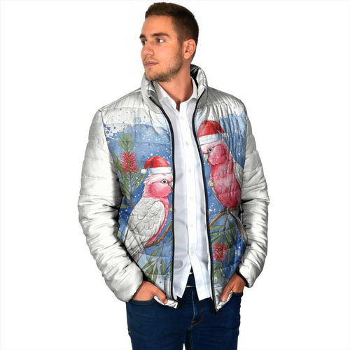 Australia Christmas Padded Jacket Aussie Galah Santa Watercolor Style - Aussie Hoodie