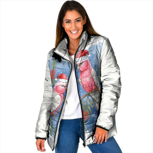 Australia Christmas Padded Jacket Aussie Galah Santa Watercolor Style - Aussie Hoodie