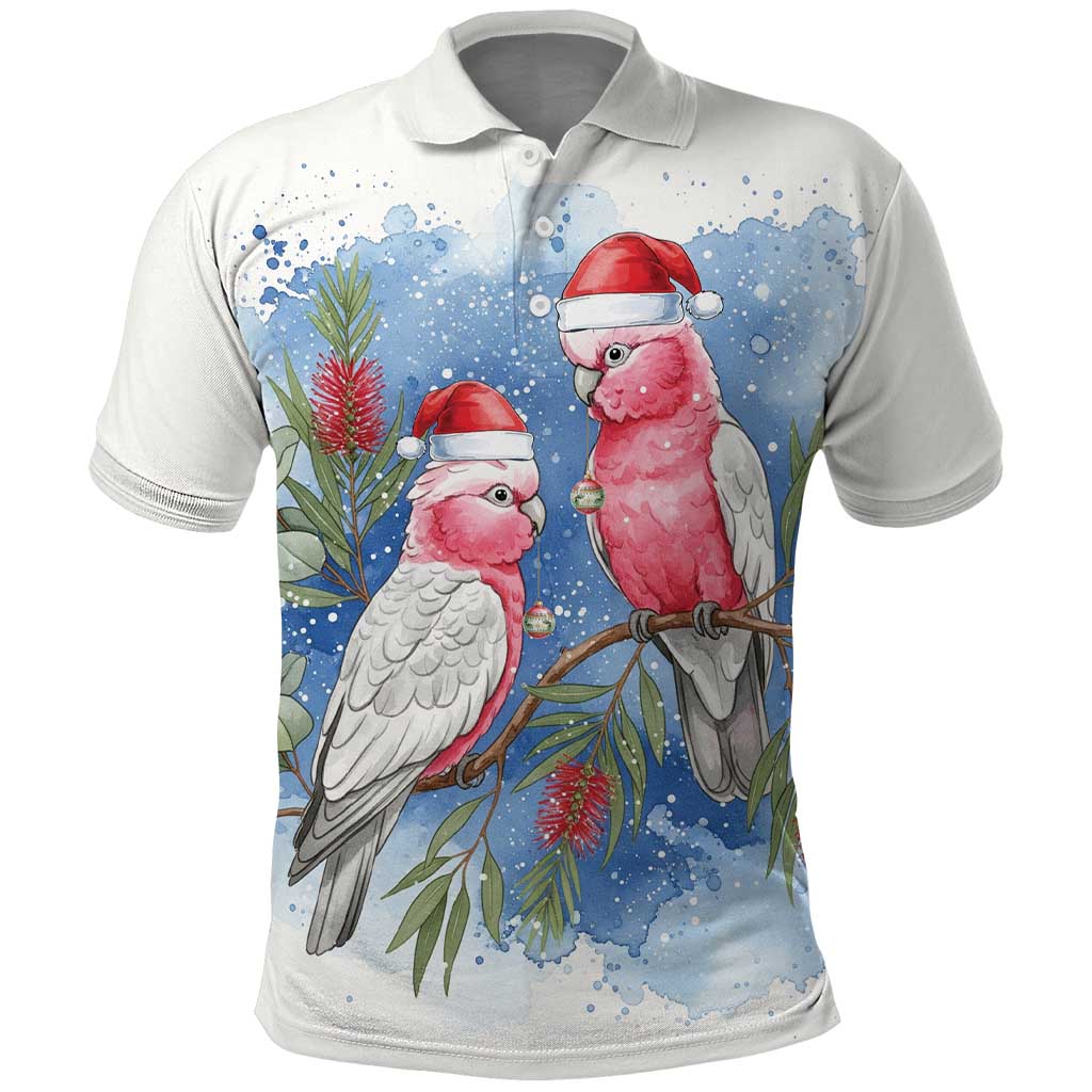 Australia Christmas Polo Shirt Aussie Galah Santa Watercolor Style - Aussie Hoodie