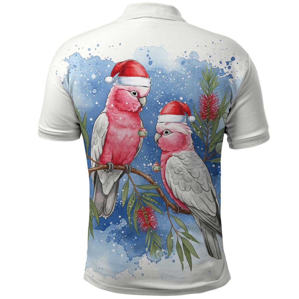 Australia Christmas Polo Shirt Aussie Galah Santa Watercolor Style - Aussie Hoodie