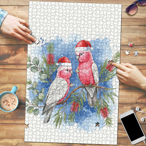 Australia Christmas Puzzle Aussie Galah Santa Watercolor Style - Aussie Hoodie