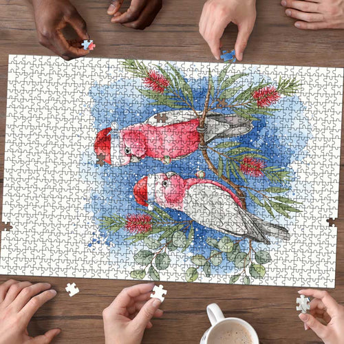 Australia Christmas Puzzle Aussie Galah Santa Watercolor Style - Aussie Hoodie