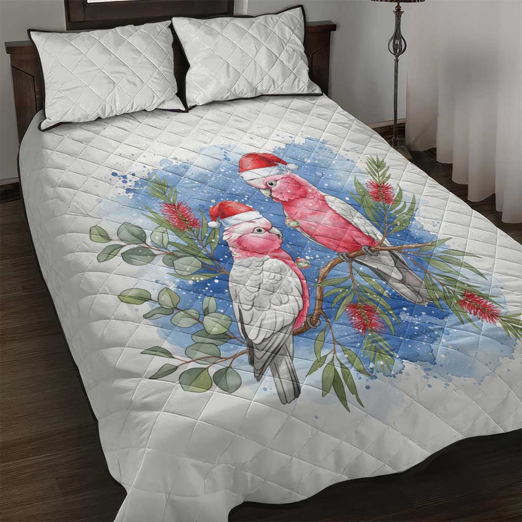 Australia Christmas Quilt Bed Set Aussie Galah Santa Watercolor Style - Aussie Hoodie