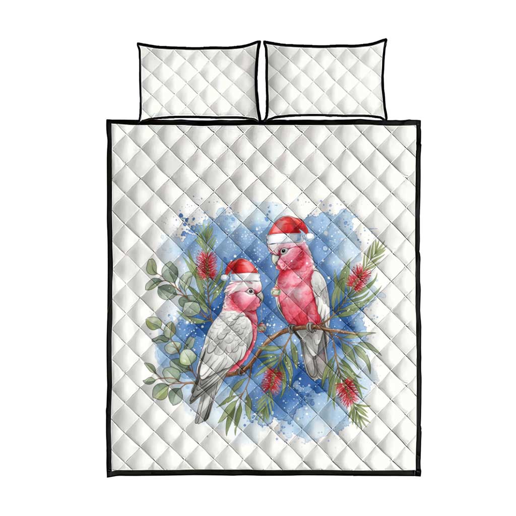 Australia Christmas Quilt Bed Set Aussie Galah Santa Watercolor Style - Aussie Hoodie