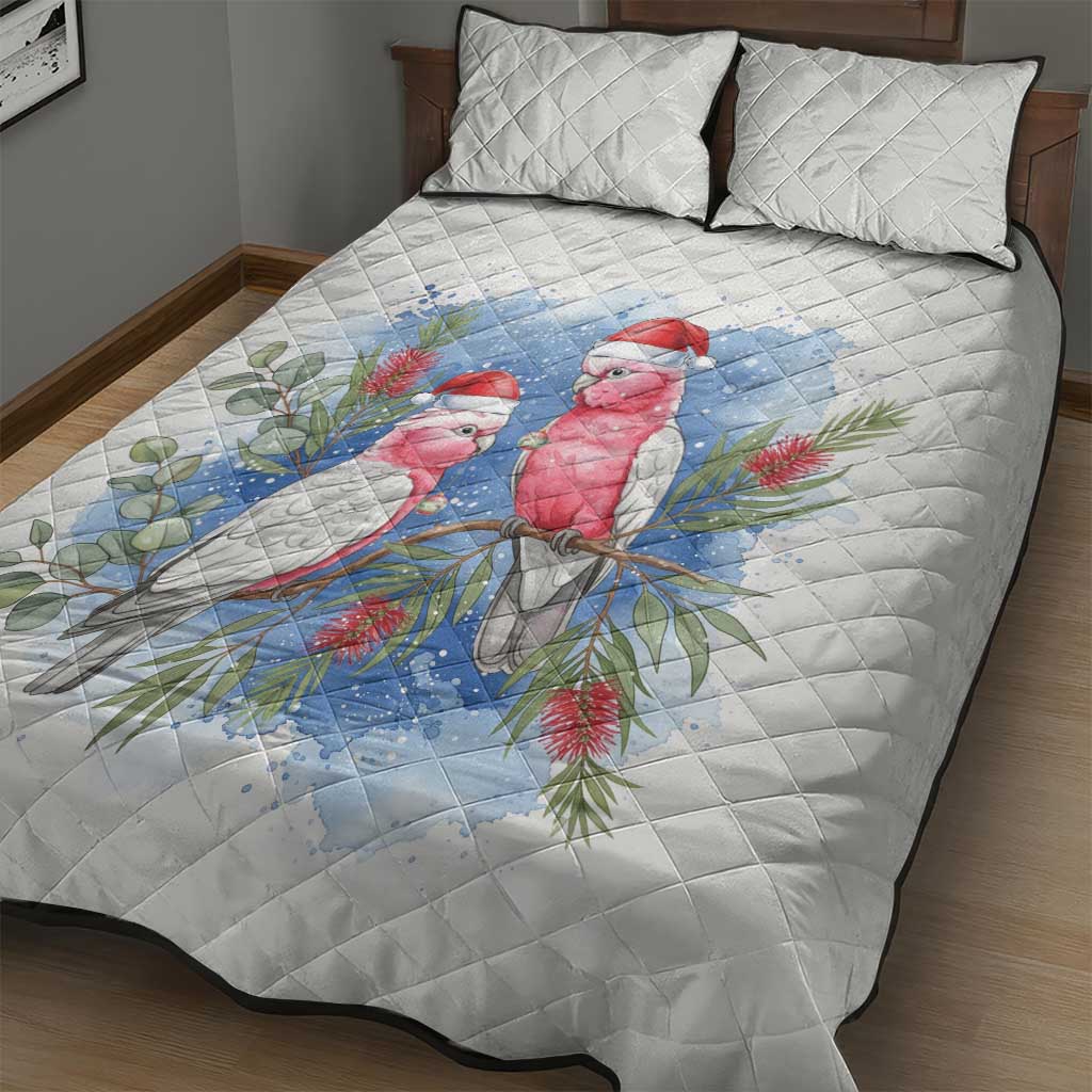 Australia Christmas Quilt Bed Set Aussie Galah Santa Watercolor Style - Aussie Hoodie
