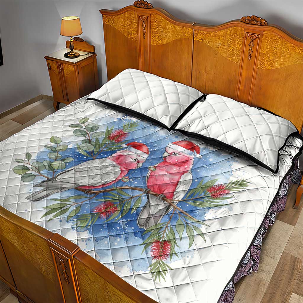 Australia Christmas Quilt Bed Set Aussie Galah Santa Watercolor Style - Aussie Hoodie