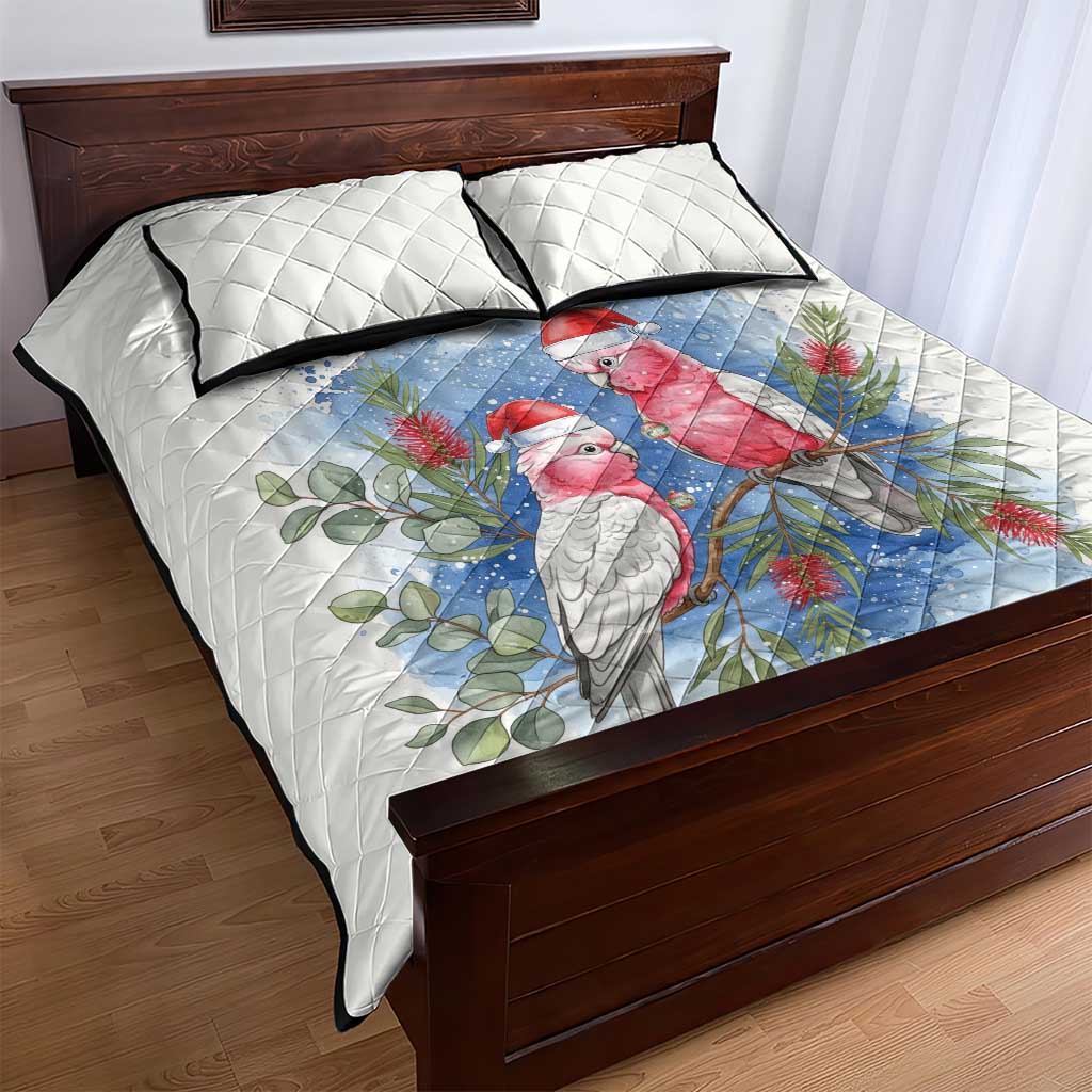 Australia Christmas Quilt Bed Set Aussie Galah Santa Watercolor Style - Aussie Hoodie