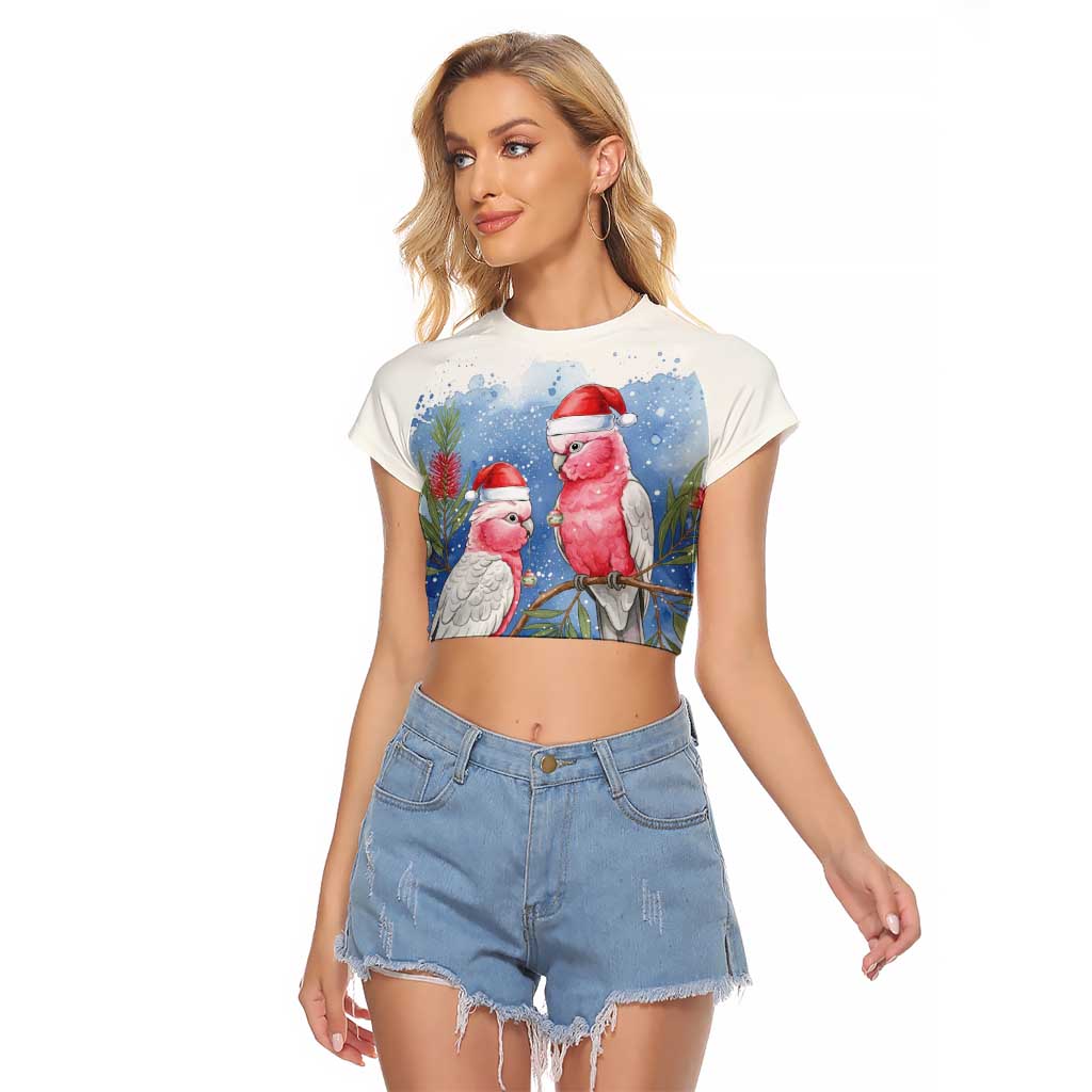 Australia Christmas Raglan Cropped T Shirt Aussie Galah Santa Watercolor Style - Aussie Hoodie