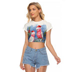 Australia Christmas Raglan Cropped T Shirt Aussie Galah Santa Watercolor Style - Aussie Hoodie