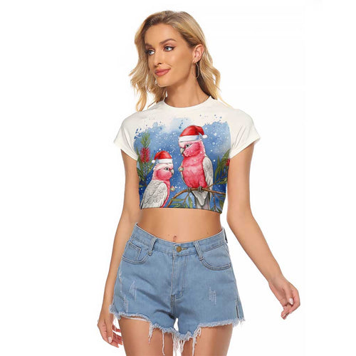 Australia Christmas Raglan Cropped T Shirt Aussie Galah Santa Watercolor Style - Aussie Hoodie