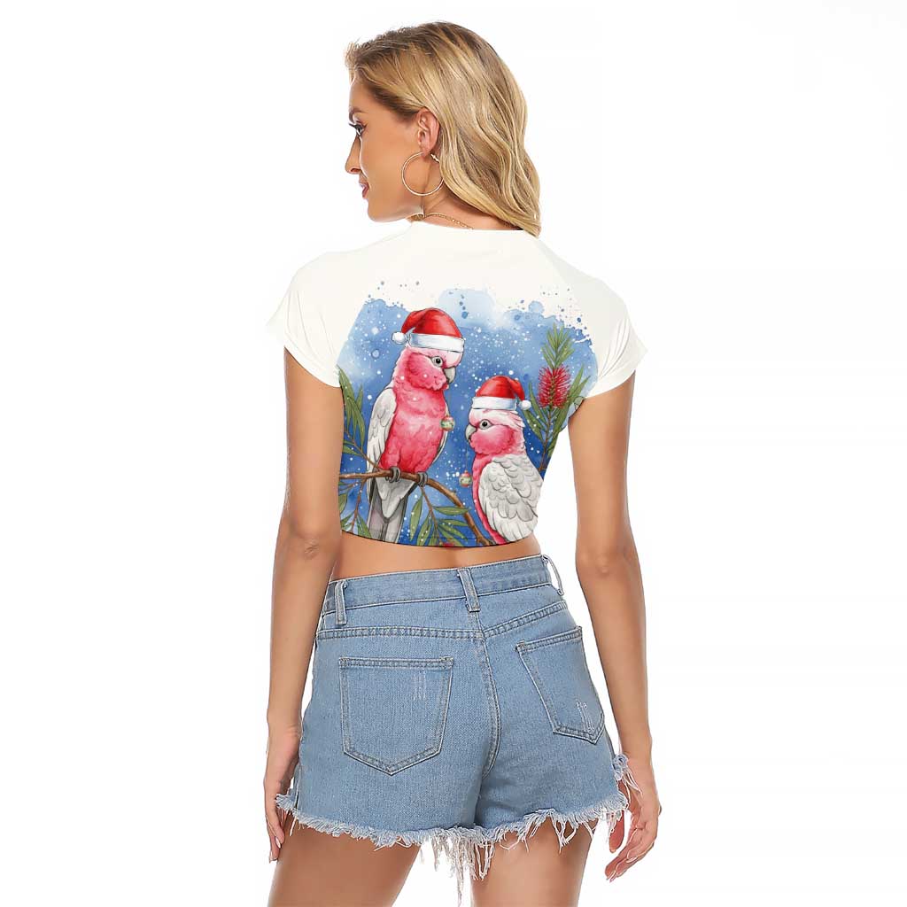 Australia Christmas Raglan Cropped T Shirt Aussie Galah Santa Watercolor Style - Aussie Hoodie