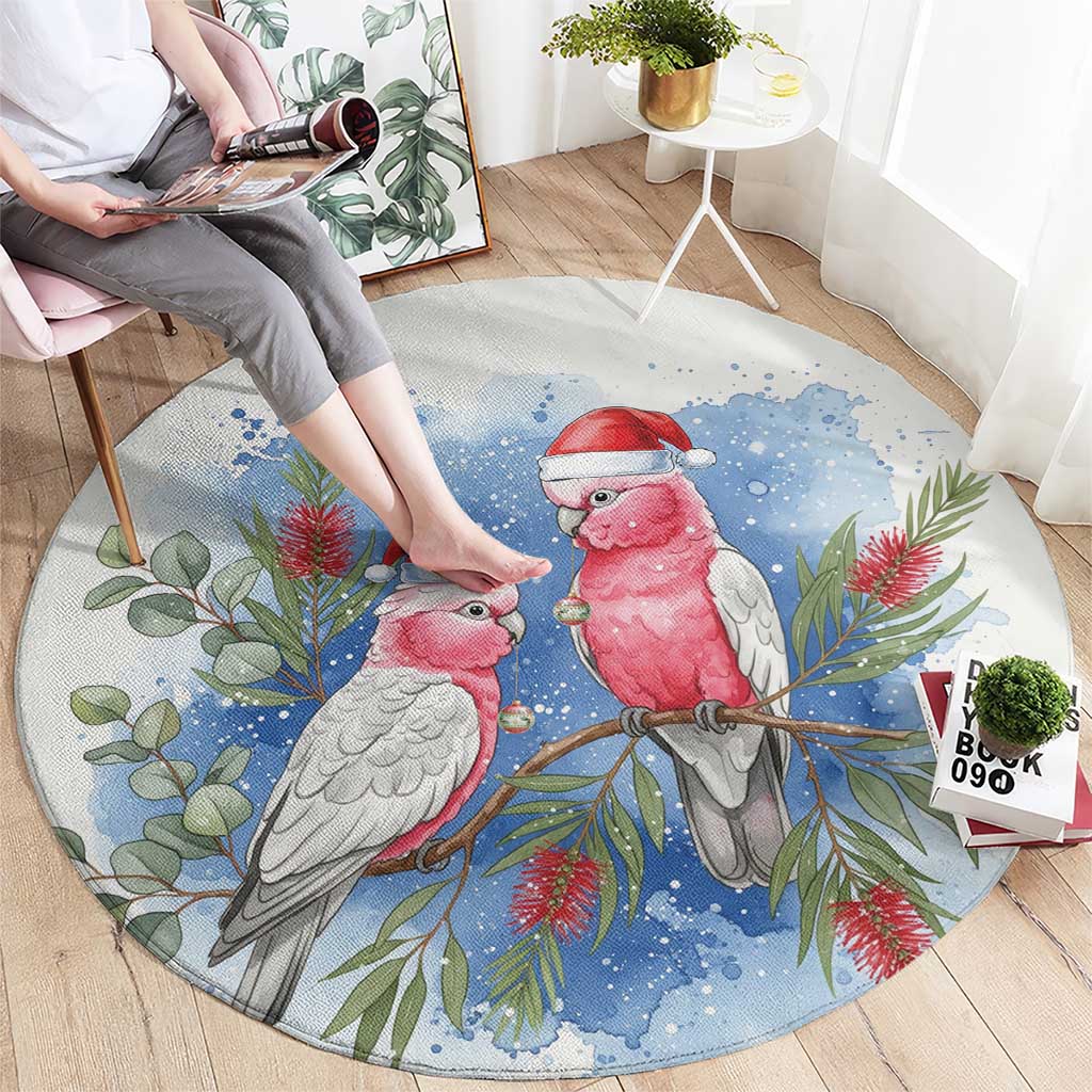 Australia Christmas Round Carpet Aussie Galah Santa Watercolor Style - Aussie Hoodie