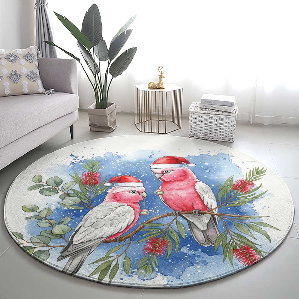 Australia Christmas Round Carpet Aussie Galah Santa Watercolor Style - Aussie Hoodie