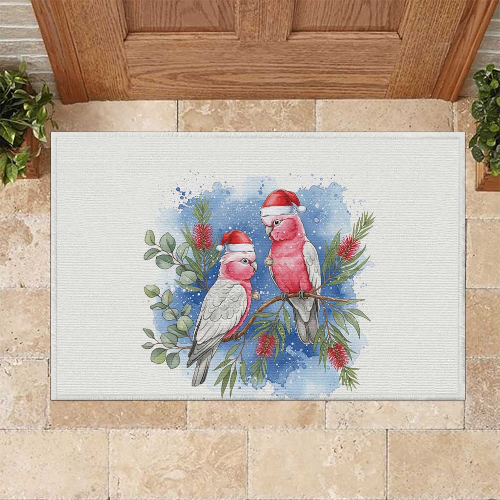 Australia Christmas Rubber Doormat Aussie Galah Santa Watercolor Style - Aussie Hoodie