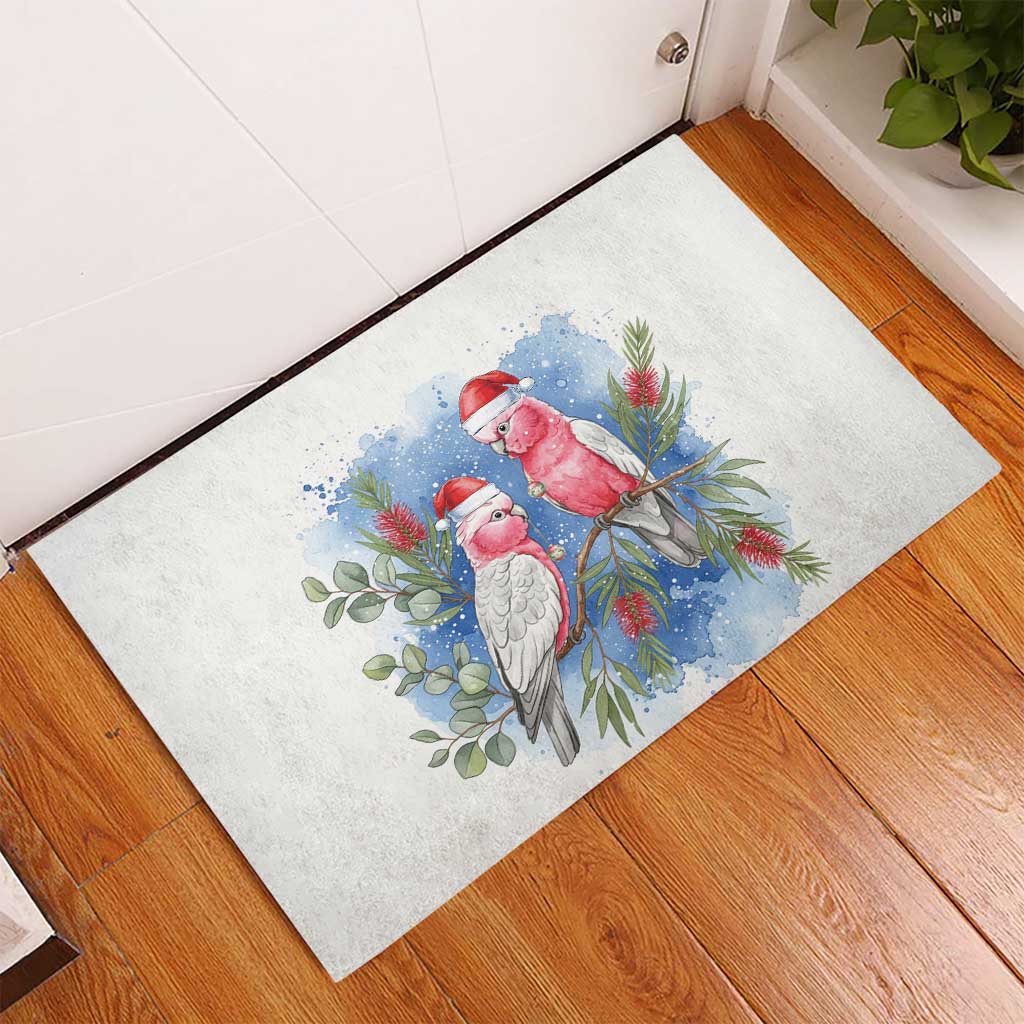 Australia Christmas Rubber Doormat Aussie Galah Santa Watercolor Style - Aussie Hoodie
