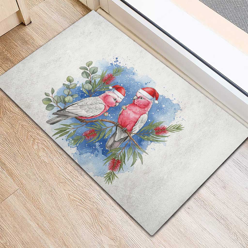 Australia Christmas Rubber Doormat Aussie Galah Santa Watercolor Style - Aussie Hoodie