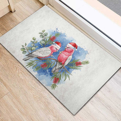 Australia Christmas Rubber Doormat Aussie Galah Santa Watercolor Style - Aussie Hoodie