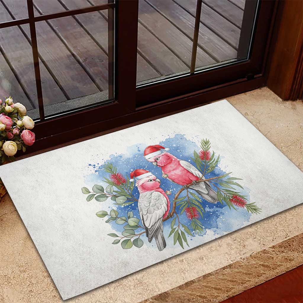 Australia Christmas Rubber Doormat Aussie Galah Santa Watercolor Style - Aussie Hoodie