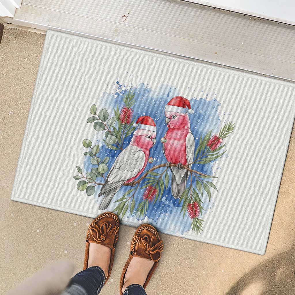 Australia Christmas Rubber Doormat Aussie Galah Santa Watercolor Style - Aussie Hoodie