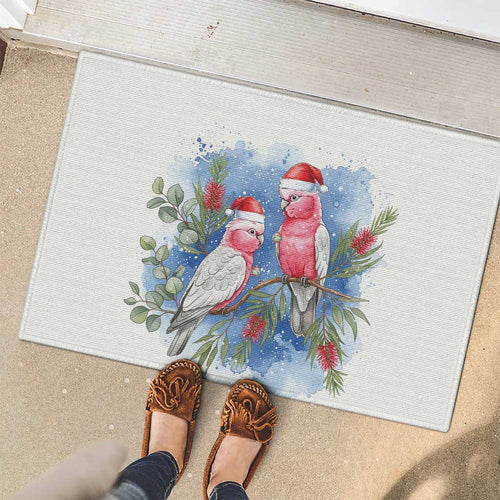 Australia Christmas Rubber Doormat Aussie Galah Santa Watercolor Style - Aussie Hoodie