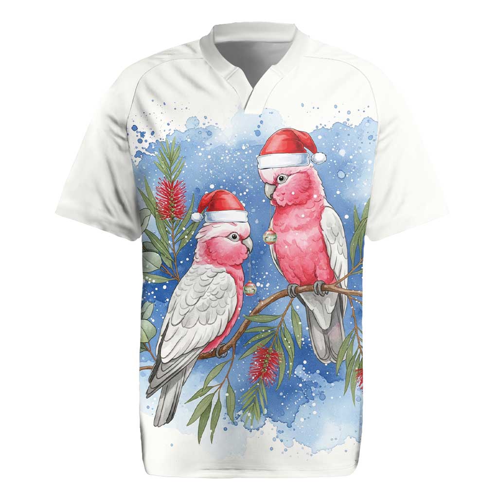 Australia Christmas Rugby Jersey Aussie Galah Santa Watercolor Style - Aussie Hoodie