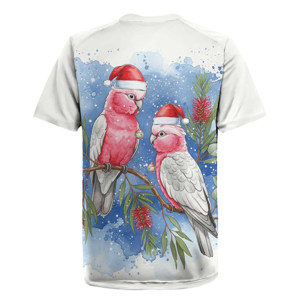 Australia Christmas Rugby Jersey Aussie Galah Santa Watercolor Style - Aussie Hoodie
