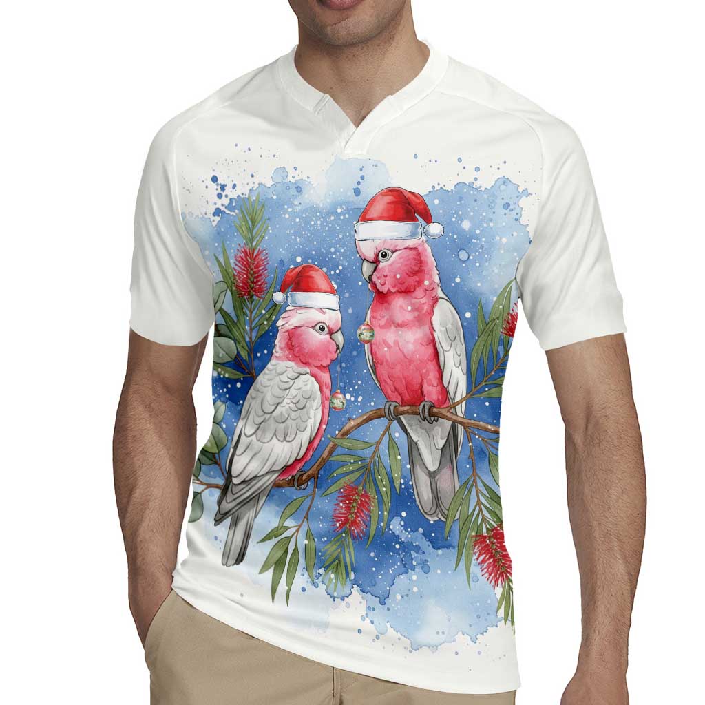 Australia Christmas Rugby Jersey Aussie Galah Santa Watercolor Style - Aussie Hoodie