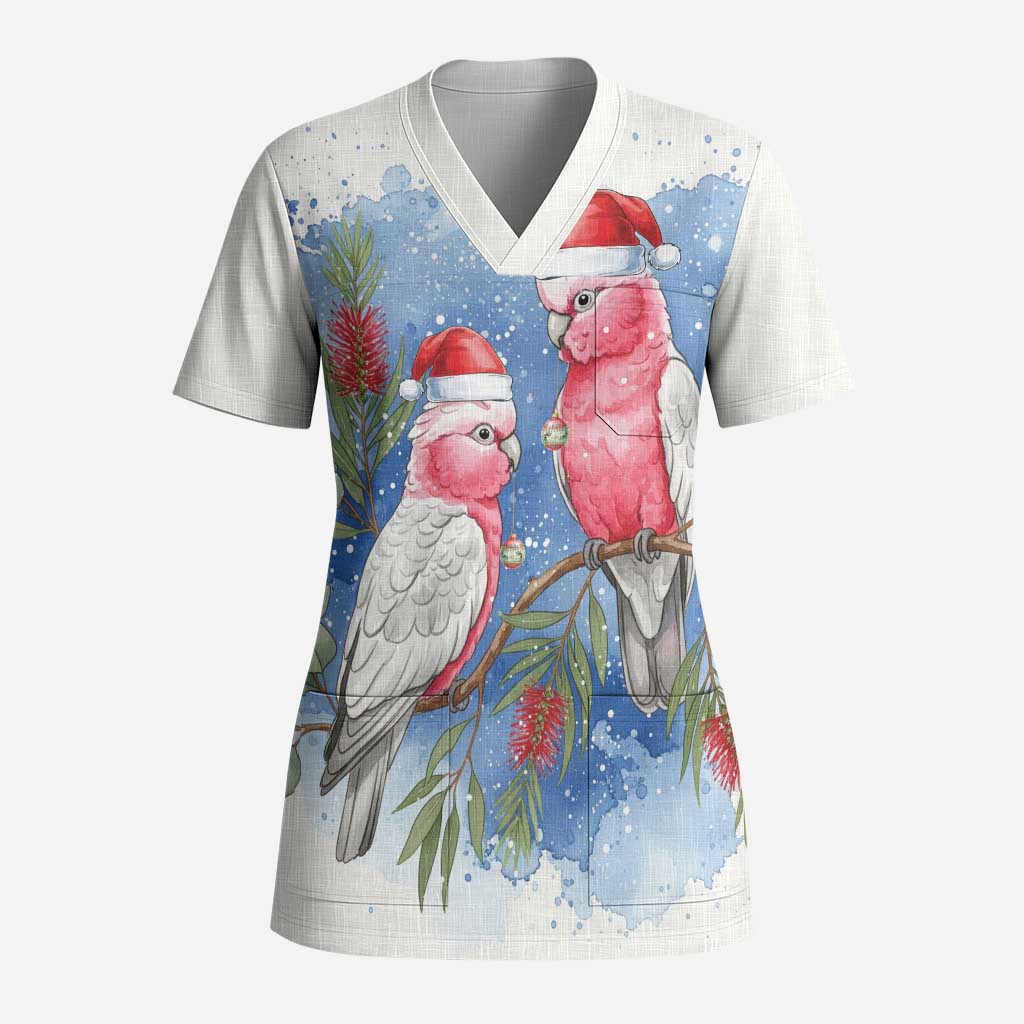 Australia Christmas Scrub Top Aussie Galah Santa Watercolor Style - Aussie Hoodie