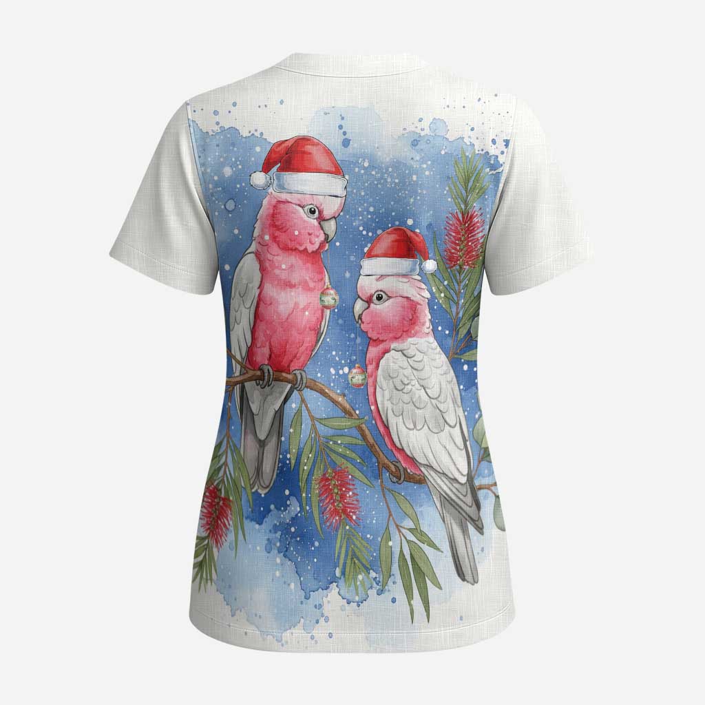 Australia Christmas Scrub Top Aussie Galah Santa Watercolor Style - Aussie Hoodie