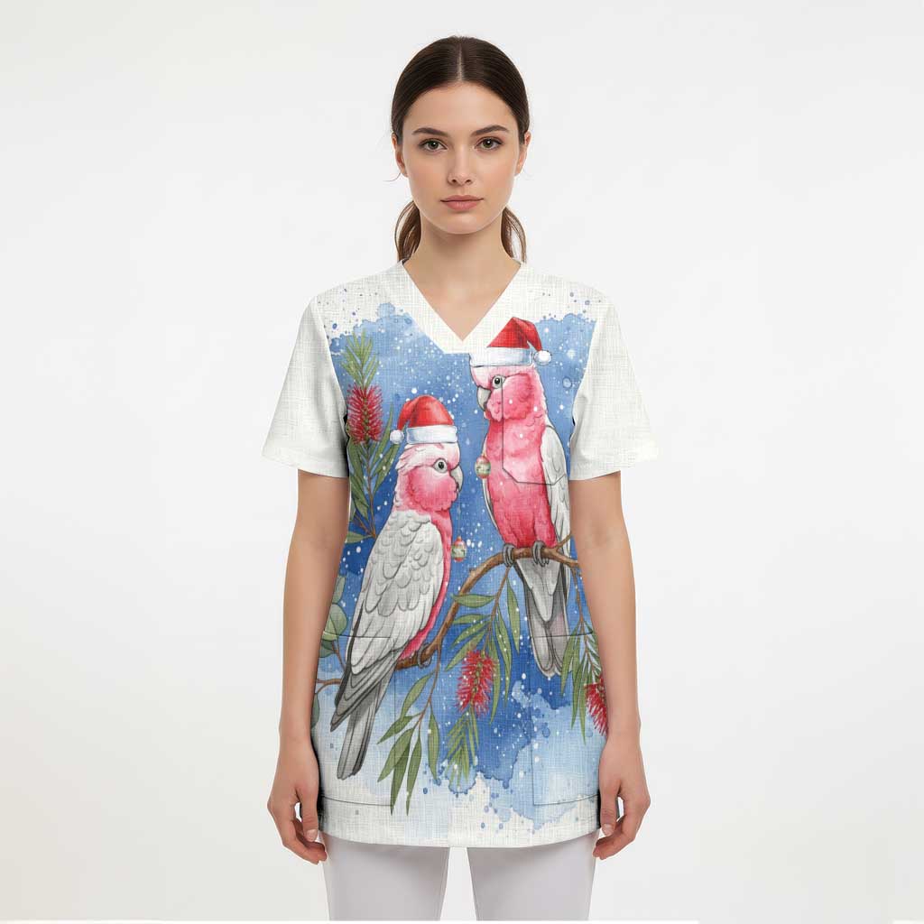 Australia Christmas Scrub Top Aussie Galah Santa Watercolor Style - Aussie Hoodie