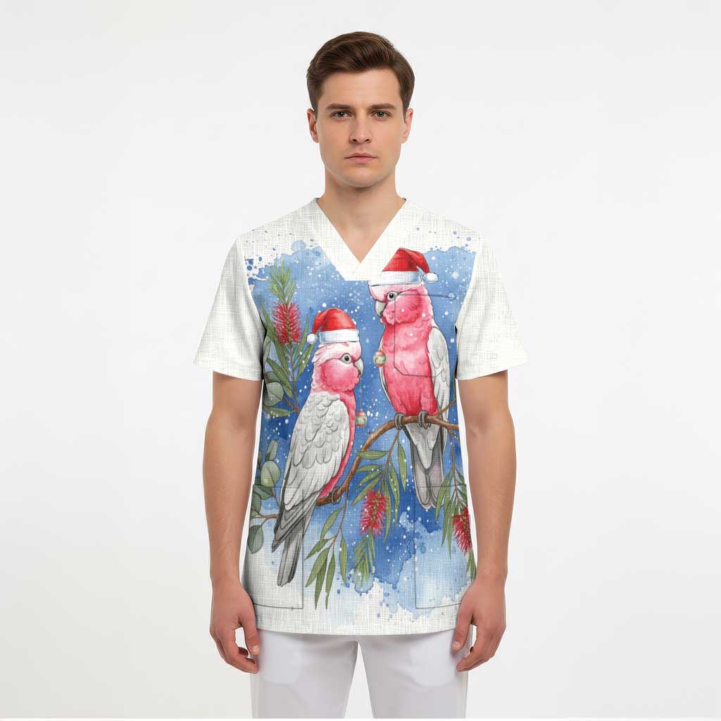 Australia Christmas Scrub Top Aussie Galah Santa Watercolor Style - Aussie Hoodie