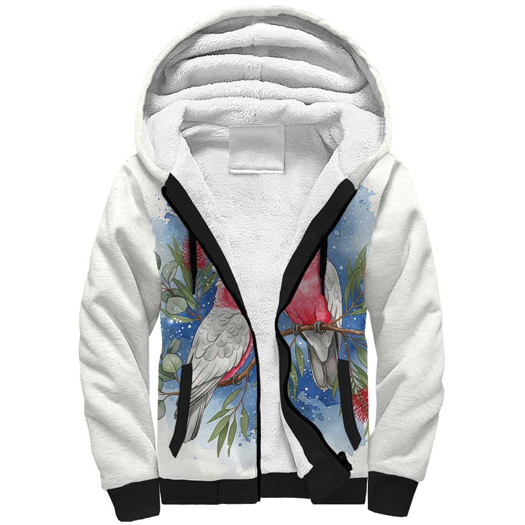 Australia Christmas Sherpa Hoodie Aussie Galah Santa Watercolor Style - Aussie Hoodie