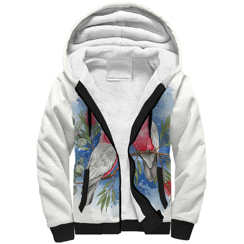 Australia Christmas Sherpa Hoodie Aussie Galah Santa Watercolor Style - Aussie Hoodie