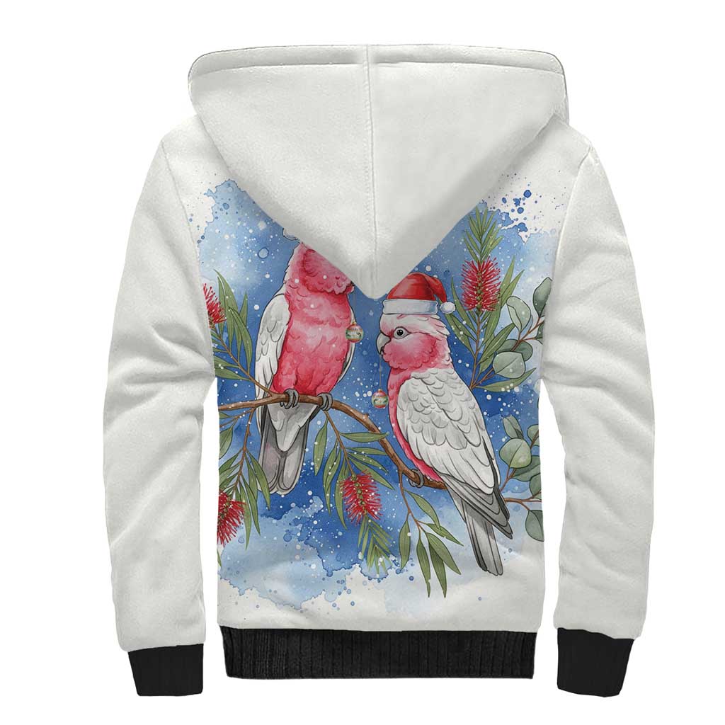 Australia Christmas Sherpa Hoodie Aussie Galah Santa Watercolor Style - Aussie Hoodie