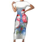 Australia Christmas Short Sleeve Bodycon Dress Aussie Galah Santa Watercolor Style - Aussie Hoodie
