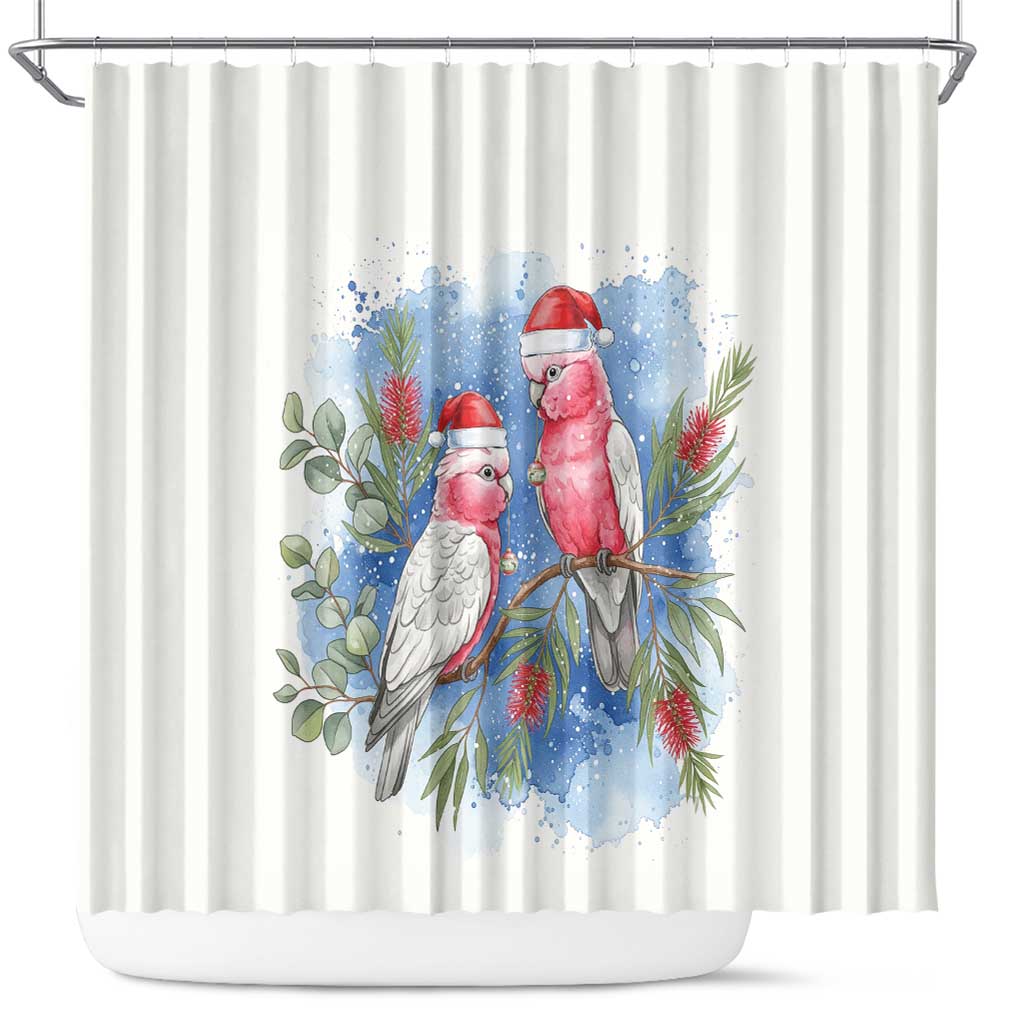 Australia Christmas Shower Curtain Aussie Galah Santa Watercolor Style - Aussie Hoodie