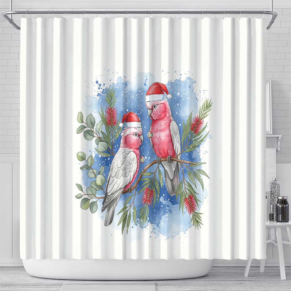 Australia Christmas Shower Curtain Aussie Galah Santa Watercolor Style - Aussie Hoodie