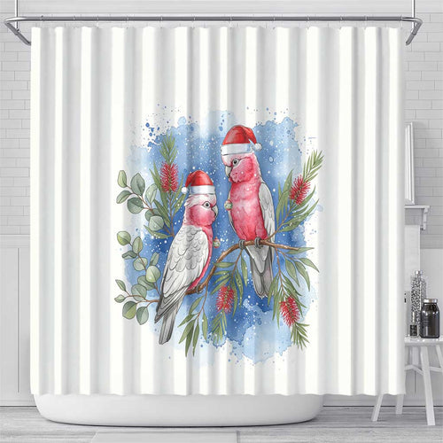 Australia Christmas Shower Curtain Aussie Galah Santa Watercolor Style - Aussie Hoodie