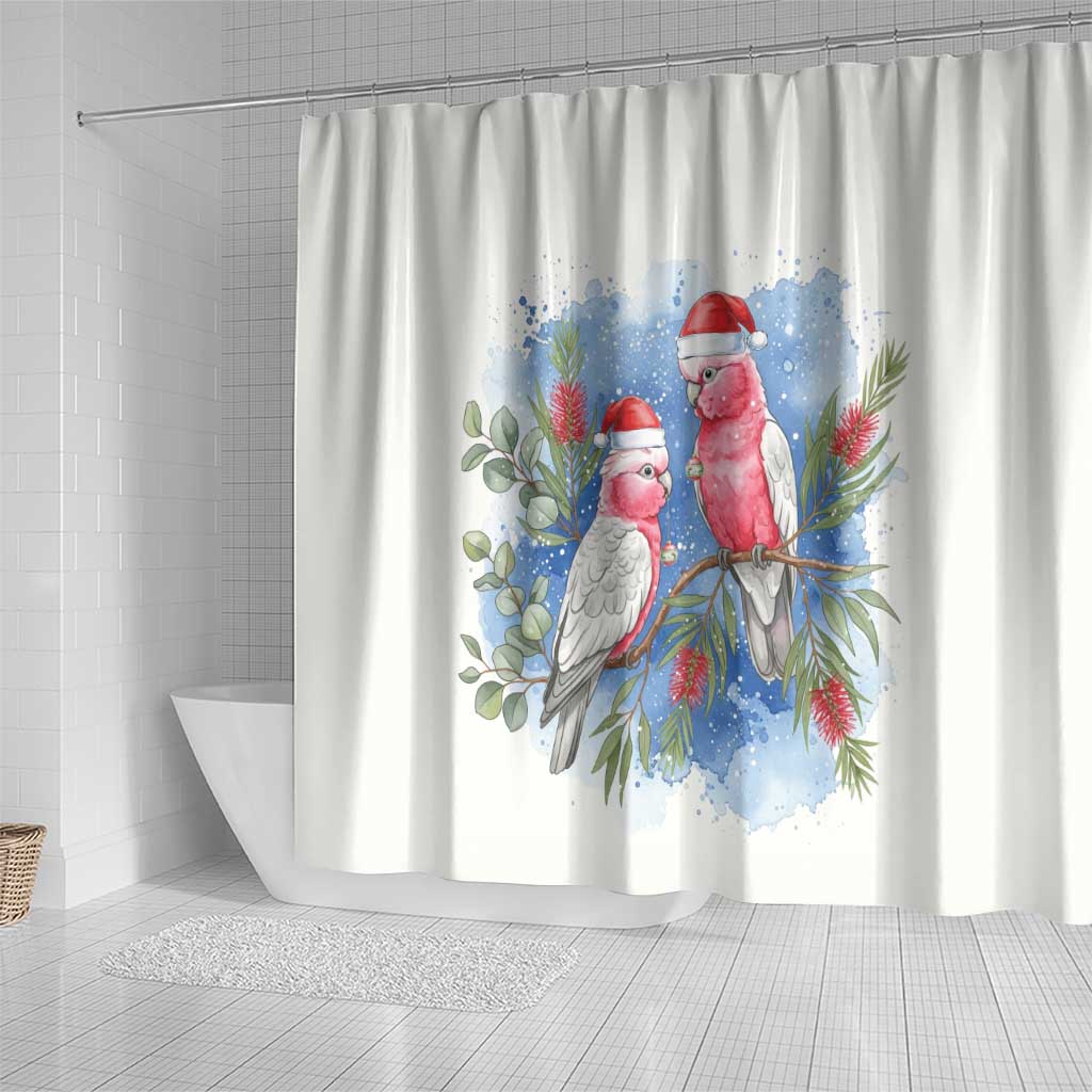 Australia Christmas Shower Curtain Aussie Galah Santa Watercolor Style - Aussie Hoodie