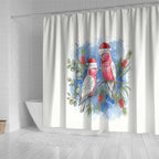 Australia Christmas Shower Curtain Aussie Galah Santa Watercolor Style - Aussie Hoodie