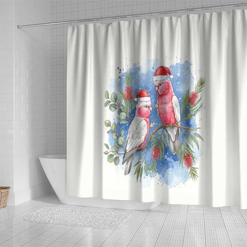 Australia Christmas Shower Curtain Aussie Galah Santa Watercolor Style - Aussie Hoodie