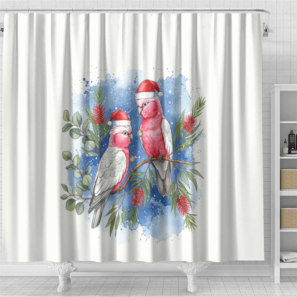 Australia Christmas Shower Curtain Aussie Galah Santa Watercolor Style - Aussie Hoodie