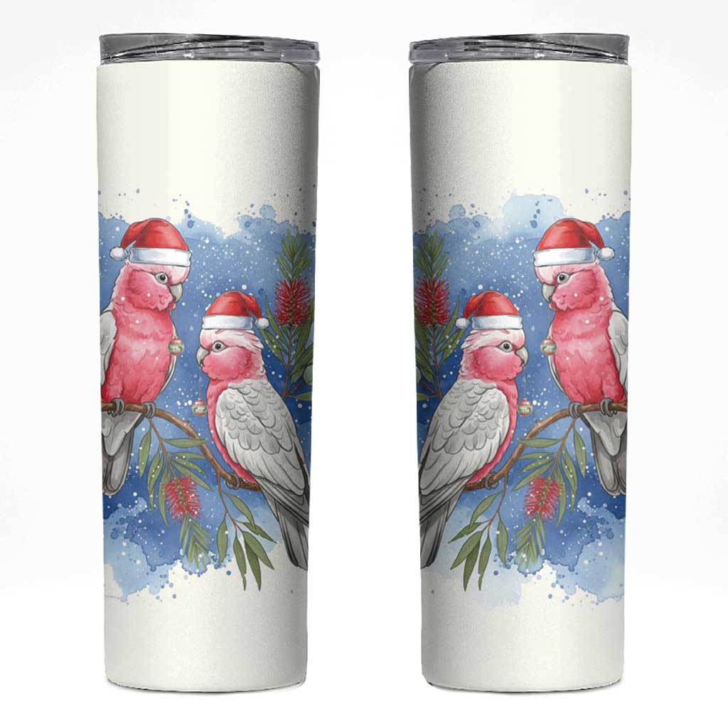 Australia Christmas Skinny Tumbler Aussie Galah Santa Watercolor Style - Aussie Hoodie