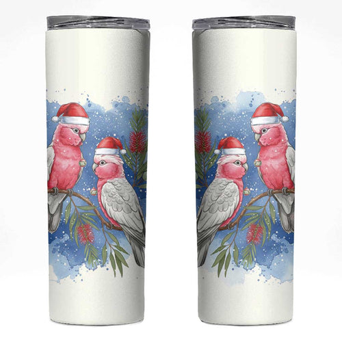 Australia Christmas Skinny Tumbler Aussie Galah Santa Watercolor Style - Aussie Hoodie
