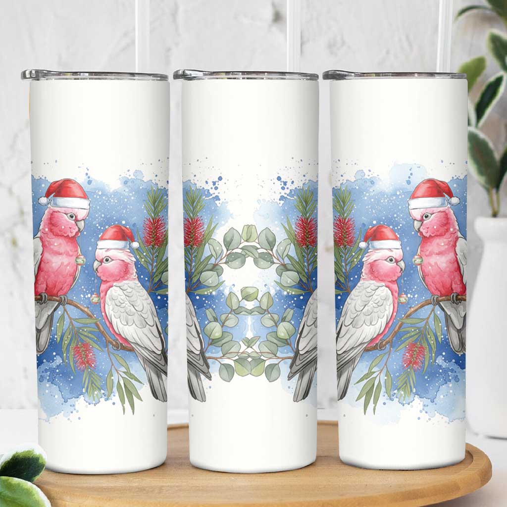 Australia Christmas Skinny Tumbler Aussie Galah Santa Watercolor Style - Aussie Hoodie